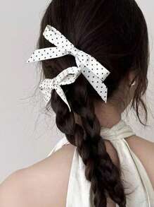2pcs Ladies White Polka Dot Bow Hair Clips, Sweet Cute Polka Dot Bow Hairclips, Everyday Hair Accessory, Claw Clips, Alligator Hair Clip, Clips For Hair, Hair Slide, Hair Claws