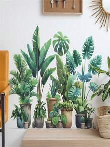 1pc Green Plant Turtle Back Leaf Potted Plant Bedroom Living Room Home Decoration Wall Sticker Window Sticker Glass Sticker Mural House Decoration Sticker Self-Adhesive