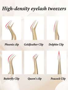 CoMango 1 件睫毛延长镊子 6 种假睫毛金色不锈钢超硬镊子带纤维尖头高精度防静电镊子
