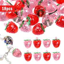 12/18 件草莓珠、草莓珐琅饰品 - 3D 透明亚克力草莓首饰配件，适用于 DIY 项链、手链制作 - 彩色 - 查看 8
