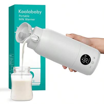 便携式婴儿奶瓶加热器 - 无线旅行配方奶粉分配器，保持牛奶温暖，500ml 不锈钢保温瓶，适合外出父母，快速加热牛奶和水，USB 充电（24 小时保温）