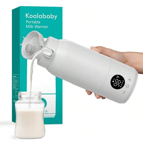Tragbarer Baby-Milchfläschchen Erwärmer - kabelloser Reise-Formel-Spender, hält Milch warm, 500ml Edelstahl Thermoflasche, geeignet für Eltern unterwegs, schnelles Erwärmen von Milch und Wasser, USB aufladbar (24 Std. warm)