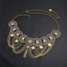 1pc Women's  Retro Style Hollow-Out Floral Waist Chain, New Dance Carving Coin Fringe Geometric Hanfu Accessory - 金色 - 查看 2