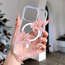 Funda para teléfono con estampado de lirios rosas (1 unidad). Funda magnética premium compatible con phone 6e/16/15/14/13/12/11/Promax/Pro/Plus/Xsmax/Xs/X y Galaxy S22/S23/S24/Plus/FE/Ultra. Diseño moderno y veraniego para mujer. - transparente - Ver 5