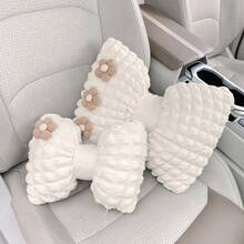 Car Headrest & Lumbar Support Pillow Set, Creative Floral Design Neck Rest And Waist Cushion, Comfortable Car Interior Accessories, For Comfortable Long-Distance Travel, Neck Protection, Waist Protection, Car Puff Detachable And Washable, Suitable All Seasons - Beige - View 9