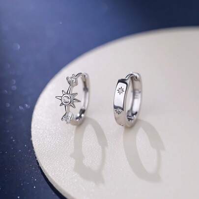 1 Pair Elegant Octagonal Cubic Zirconia 925 Sterling Silver Earrings, Mismatched Left And Right Earring Styles