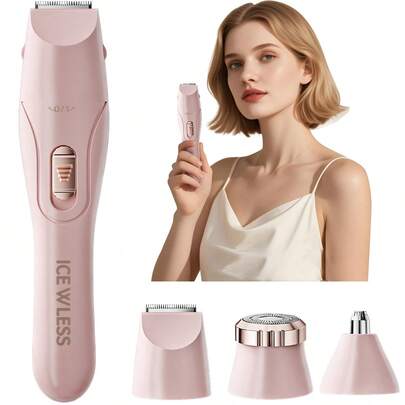 3-In-1 Rechargeable Electric Shaver For Women - Painless Trimming Of Facial, Nose, Eyebrow, Beard, Arm, Leg, Underarm And Bikini Hair - Portable Body Grooming Kit, Rechargeable Grooming Set, Holiday Gift, 150mAh Battery, Gift Box Packaging, Suitable For Halloween, Christmas, Valentine's Day, Girlfriend