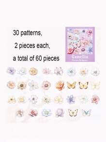 60 fogli/scatola, adesivi floreali primaverili, adesivi decorativi in PET trasparente e impermeabile, adesivi con motivi vegetali per fai-da-te, segnalibri per la lettura, decorazioni per confezioni regalo, forniture di cancelleria alla moda per la stagione di ritorno a scuola