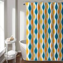 Mid Geo Shower Curtain, 72 X 72, Gold & Gray, Bathroom Decor - Turquoise & Orange - View 1