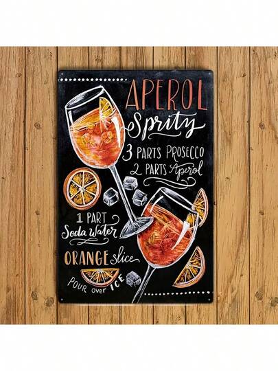 1 Stück Aperol Spritz Cocktail Rezept Vintage Metallschild - Eisenblech Wandkunst für Bar/Küche Dekoration, vorgelochte Löcher für einfache Aufhängung, wiederverwendbare Dekoration für Zuhause, Küche, Restaurant, Schlafzimmer, Garten, Badezimmer, Garage, Hotel, Büro, Bar