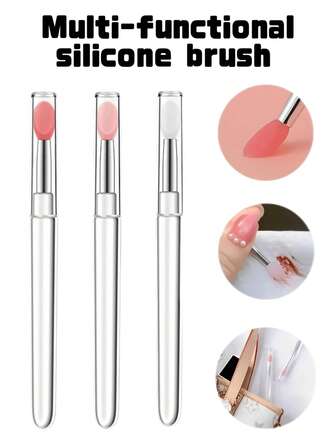 1/3 piezas Aplicadores de polvos de uñas cromados, pinceles de arte de uñas con cabeza de silicona y tapa, pincel reutilizable para aplicar polvo, purpurina y pigmentos en las uñas, herramientas aplicadoras para maquillaje de labios y sombras de ojos