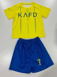 [Custom-Made] Personalized Name 2-Piece Set 2025 Riyadh Victory Same Style #7 Youth Boys' Football Jersey Set - Quick-Dry Breathable Polyester, Crew Neck Top And Shorts, Suitable For Boys Sports Training And Casual Wear, Outdoor Perfect Choice,Multi-Functional,Ornamental,Letter,Stylish,Modern,Colorful,Cute,Adorable,Casual,Custom,Personalised,Unique,Customized,Ideal Gifts For Him,Ideal Gifts For Her