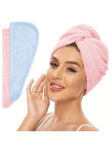 2 Packs Microfiber Hair Towel Wrap For Women, Super Absorbent Quick Dry Hair Turban For All Hair Style Anti Frizz, Large Hair Drying Towel With Button,Back To School,Travel Holiday Essentials,Hair Accessories For Women - Multicolor - View 6