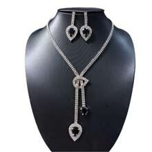 Conjunto de brincos e colar com pingente de lágrima de diamante, acessório formal para vestido de noiva com borla de cristal