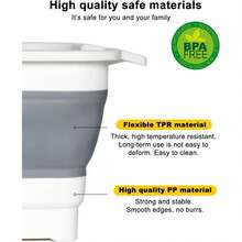 Collapsible Wash Basin With Drain Plug – 2.4 Gallon Portable Sink Tub For Baby Bottles, Dishwashing, RV & Camping | Space Saving Foldable Design | -Free /PP Material (Grey) - 格雷 2 - 查看 2