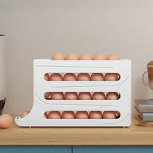 30 Egg Organizer, 4 Tier Egg Rack For Refrigerator, Automatic Egg Roller, 30 Egg Storage Rack, Egg Dispenser For Refrigerator, Egg Storage Rack For Kitchen - White - View 3