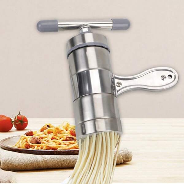 1Pc Making Spaghetti Multifunctional Press Pasta Machine Fruits Juicer Stainless Steel With 5 Pressing Moulds Manual Noodle Maker