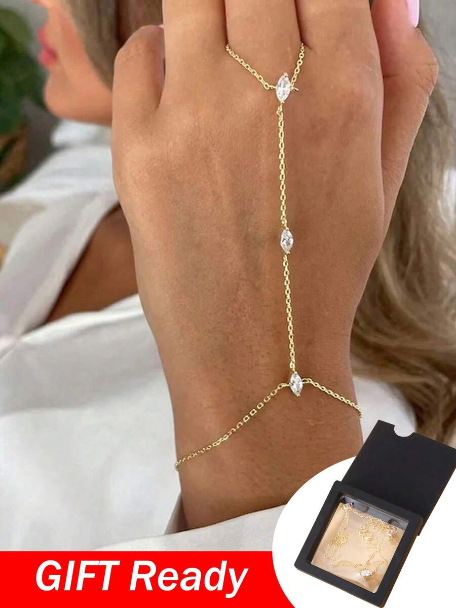 Stonefans Bohemia Rhombus Crystal Bracelet Gift Ready Fade-Resistant Hand Jewelry For Women Simple Thin Chain Gold Finger Bracelet Jewelry Accessories Gift - Gold Bracelet + Gift Box - View 1