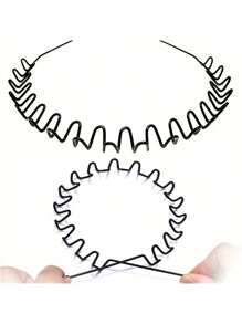 Black Metal Coil Headband - Elastic, Non-Slip Grip Headband, Wavy Design, Suitable For Outdoor Sports And Fashion Accessories, Hair Decorations