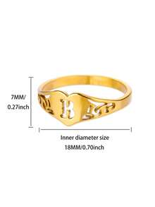 1PC Fashion Hollow Initial Letter Heart Rings For Women Gold Color Stainless Steel A-Z Letter Ring Aesthetic Wedding Jewelry Gift - Yellow Gold - View 18