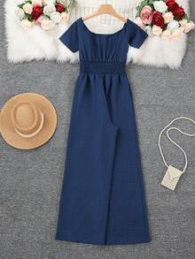 Women's Off Shoulder Jumpsuit With One-Piece Pants - Blue - View 4