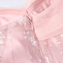 Women Sequin Slip-On Dress With Zipper Back & Padded Bust - Baby Pink - View 8