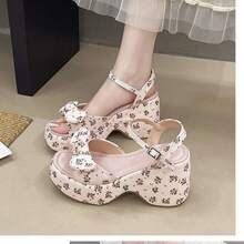 French High Heels For Women With Skirts, New Summer Sandals With Thick Soles And Wedge Heels - Pink - View 1