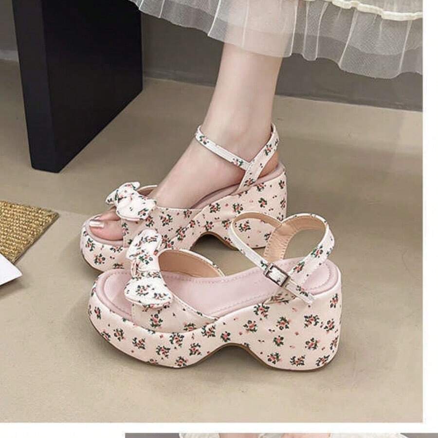 French High Heels For Women With Skirts, New Summer Sandals With Thick Soles And Wedge Heels - Pink - View 1