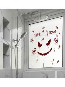 1 Set Halloween Bathroom Toilet Stickers, Holiday Horror Decor Stickers With Demonic Smile And Bloody Handprints, Self-Adhesive PVC Stickers For Room, Bedroom, Door, Wall, Toilet Lid, Suitable For Home, Bar Party, Restaurant Halloween Decoration Stickers, Seasonal Home Decor Stickers
