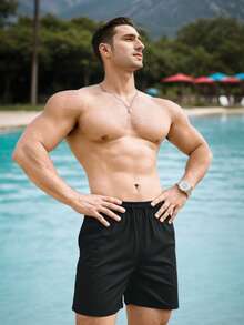 男士夏季运动短裤，带拉链口袋和抽绳腰带，适合网球和健身房，运动短裤