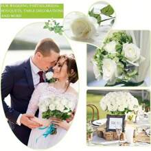 50/25/5pcs White Roses With Stems And Stems + 6 Corner Leaves - Realistic Artificial Roses For DIY Wedding Bouquets, Bridal Gifts, Table Decorations And Home Decorations, No Container Required, Wedding Decorations, Elegant Floral Combinations, Natural Rose Look