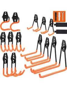 Heavy Duty Steel Garage Hooks - Wall Mounted Tool Storage Rack, Suitable For Power Tools, Ladders, Bicycles Etc. - Easy Installation, Stylish Storage Solution - Black, Multi-Function Hooks | Wall Mounted Hooks | Easy Install Hardware For Hanging Items, Double Layer Wall Mounted Multi-Purpose Storage Rack For Mops, Brooms, Power Tools, Ladders, Bicycles - Powder Coated Steel Tool Hanger Rack, High Load Bearing Capacity - Multicolor - View 14