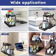 Multi-Purpose Under Sink Organizers And Storage, 2025 R-Shaped Pull Out Cabinet Organizer For Bathroom & Kitchen, Under Cabinet Organizer With Hooks Hanging Cup Back To School - Black - View 9