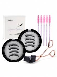 MAGEFY 两副可重复使用的磁性假睫毛套装，包含磁性夹子和5支睫毛刷，卷翘浓密，女士礼物，易于佩戴和卸除，妆效自然，旅行必备，适合海滩度假、露营、返校季等场合的化妆工具 - 自然纖長款 - 查看 3