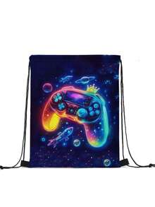 3件套游戏主题背包套装（黑色/荧光色/彩色），包含手提包、铅笔盒和收纳袋 - 耐用涤纶材质，轻便时尚，混色设计 - 彩色 - 查看 16