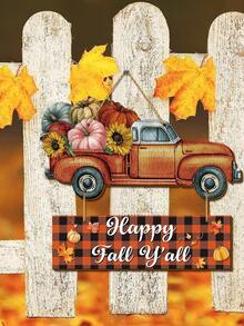 1set/140set Happy Fall Door Sign Welcome Fall Sign Sunflower Pumpkin Truck Harvest Fall Decor Farmhouse Wood Hanging Plaque For Thanksgiving Door Decor Front Porch Hanging Welcome Door Sign For Home Decor - Multicolor - View 2