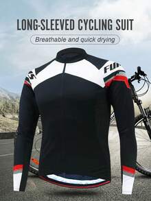 Men's Breathable Elastic Quick-Dry Long Sleeve Cycling Jersey - Black - View 1