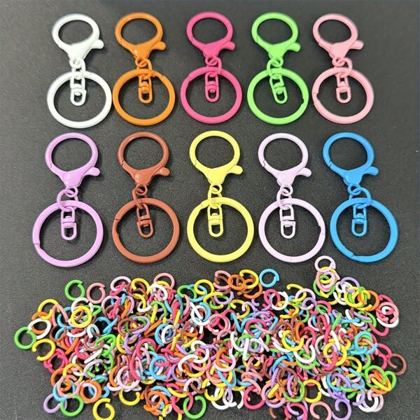 150 piezas Accesorios de llavero de hierro de colores mixtos, que incluyen 10 llaveros y 140 anillos de llavero, con forma de langosta esmaltada de colores, para decoración DIY, para llaveros, accesorios de bolsa