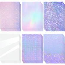 36 Sheets A4 Holographic Paper Sticker Transparent Waterproof Self Adhesive Film 11.X 8.3 Inches (Gem,, Colorful,) - Gem, Dot, Colorful, Star, Heart, Glossy Clear - View 1