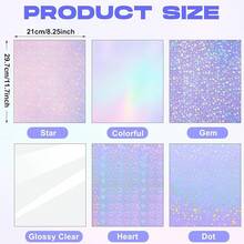 36 Sheets A4 Holographic Paper Sticker Transparent Waterproof Self Adhesive Film 11.X 8.3 Inches (Gem,, Colorful,) - Gem, Dot, Colorful, Star, Heart, Glossy Clear - View 3