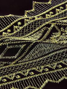 黑色刺绣V领宽松休闲睡袍 - 黑色 - 查看 10