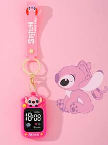 Disney 1 pieza Reloj cuadrado digital LED de Disney para niño/niña con llavero desmontable de Stitch de dibujos animados 3D, adecuado para ropa deportiva y como regalo