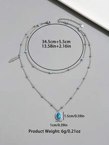 1入時尚復古風鈕扣設計綠松石橢圓和葉子形雙層不銹鋼項鍊，適用於女性，復古風格領飾，適用於慶祝場合和節日 - 金黃色 - 查看 10