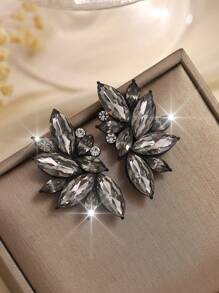 1 par de pendientes de aro de metal con incrustaciones de piedras preciosas de estilo bohemio de lujo, versátil