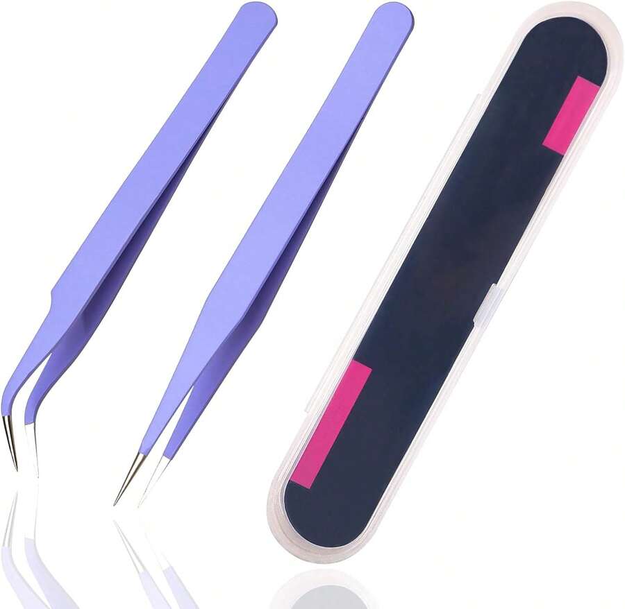 2 Pieces Sticker Tweezers, Cute Craft Tweezers For Stickers, Scrapbooking, Vinyl, Lashes, Electronics, Purple - Lilac Purple - View 1
