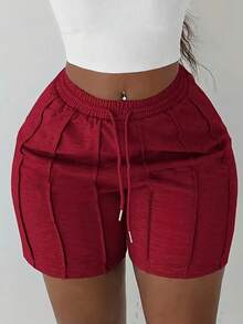 4-Pack Women'S Casual Elastic Waist Drawstring Shorts With Side Pockets - Solid Color Lounge Shorts For Spring Summer Fall, Machine Washable (Black/White/Red/Grey), Seasonal Clothing, Modern Design, Comfortable Fit - Trắng + Đen + Xám + Đỏ rượu - Xem 4