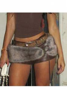 SHEIN ICON Vintage European & American Sexy Furry Leather Decorative Adjustable Waist Belt, Fashion Personalized Belt For Women Fall, Autumn, Halloween - Multicolor - View 4