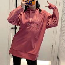 Adidas Originals Sudadera Adidas Trefoil para mujer, deportiva, de terciopelo, con logo grande, larga y capucha, GV2925