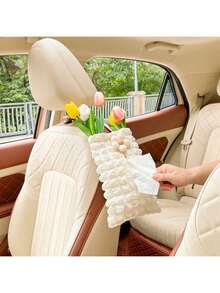 车载纸巾盒可爱格子汽车椅背挂式纸巾抽纸创意向日葵车用纸巾盒