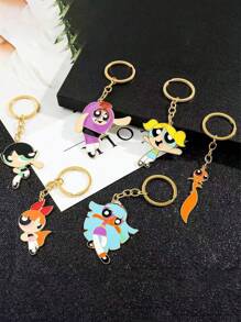 THE POWERPUFF GIRLS 2/3/4pcs Random Color Cartoon Policewoman Keychain, Versatile Car Key Chain, Bag Pendant Accessories